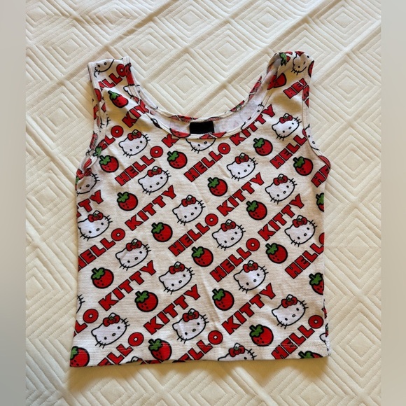 Sanrio Hello Kitty x Dumbgood Strawberry Waffle White Red Crop Tank XL EUC - Picture 3 of 8